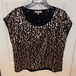 Jennifer Lopez Black and Gold Sequin Blouse. Size Large